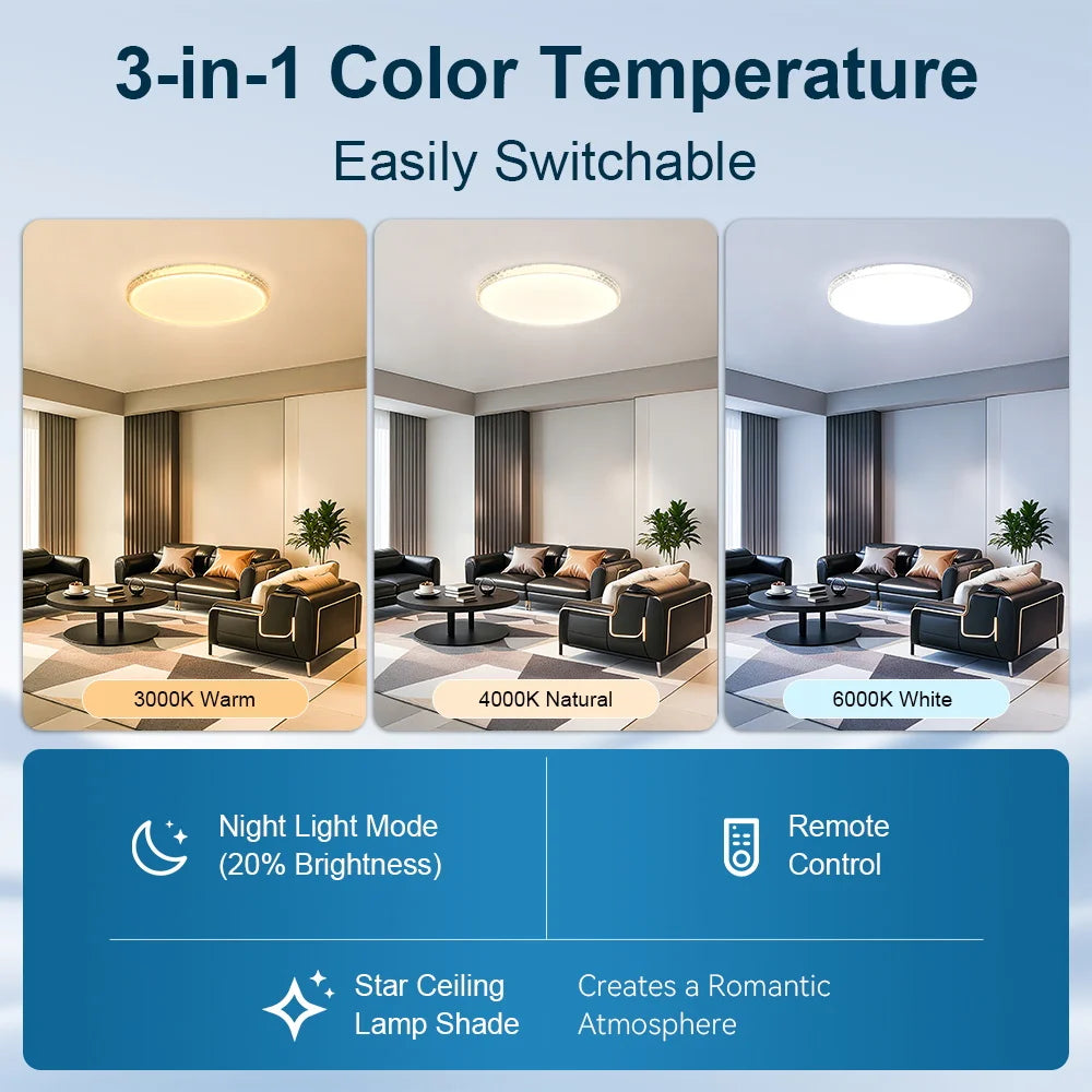Crystal Led Ceiling Lamp with Remote Control Dimming 3 Colors Led Panel Lighting for Living Room 50W 70W Ceiling Lights 220V