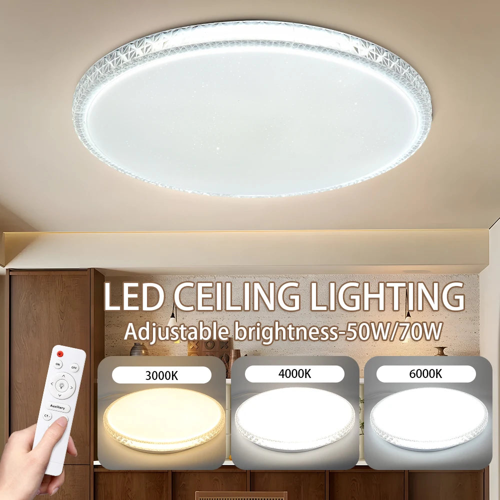 Crystal Led Ceiling Lamp with Remote Control Dimming 3 Colors Led Panel Lighting for Living Room 50W 70W Ceiling Lights 220V