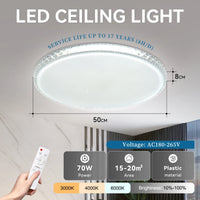 Crystal Led Ceiling Lamp with Remote Control Dimming 3 Colors Led Panel Lighting for Living Room 50W 70W Ceiling Lights 220V